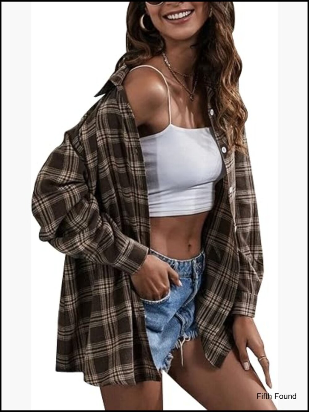 Oversized Flannel Plaid Button Down Shirt Blouse Top Long Sleeve - Picture 1 of 7